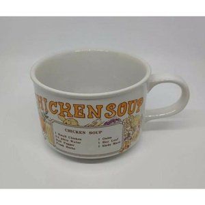 Vintage Ceramic Chicken Soup Mug Classic Recipe Stoneware Soup Tureen/Cup EUC
